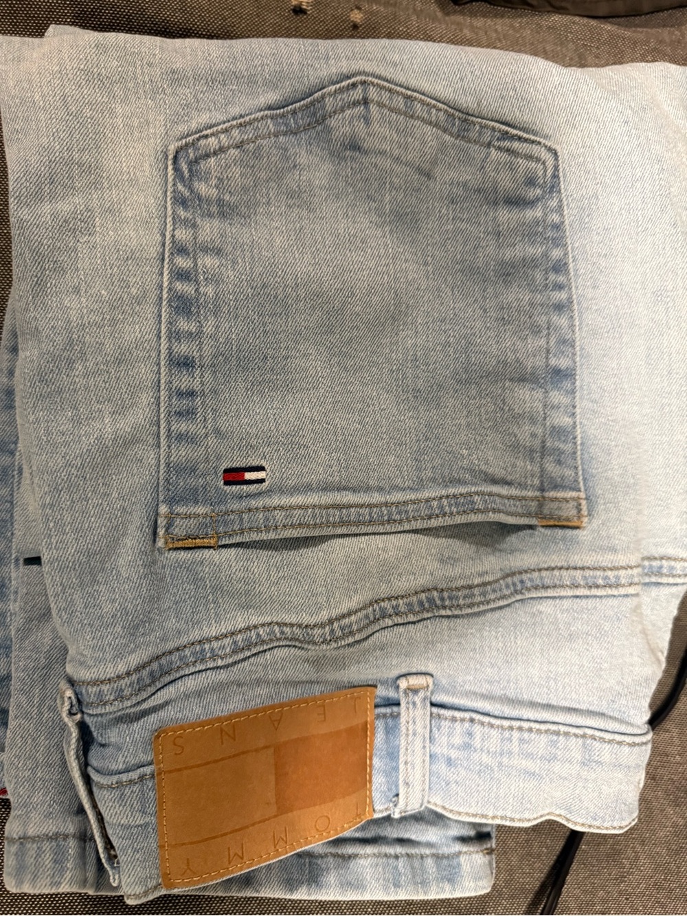 Tommy Hilfiger Light Wash Slim Straight Jeans with Flag Detail